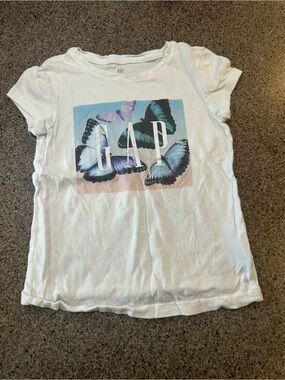 GAP White Tee with Blue & Purple Butterfly Graphic